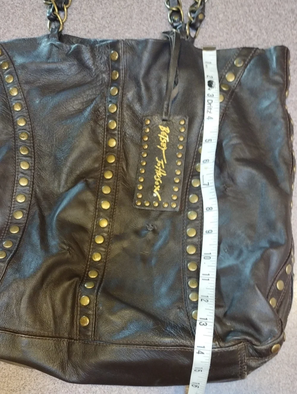 🩷 Y2K Betsey Johnson Brown Leather Slouchy Studded Hobo Bag